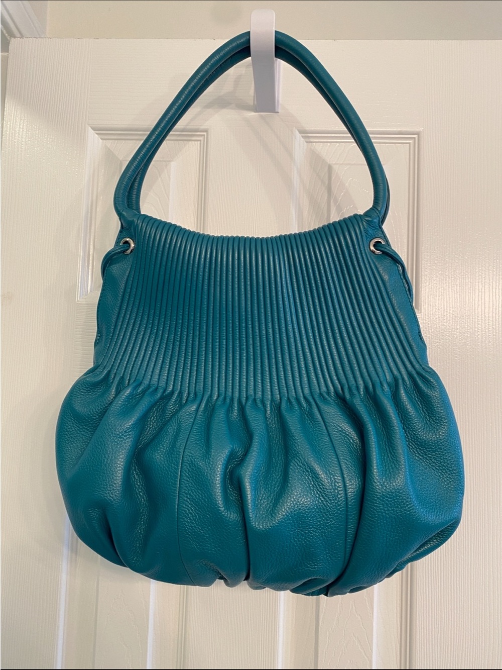 Teal Pleated Shoulder Bag - Soft Gathered Leather Handbag